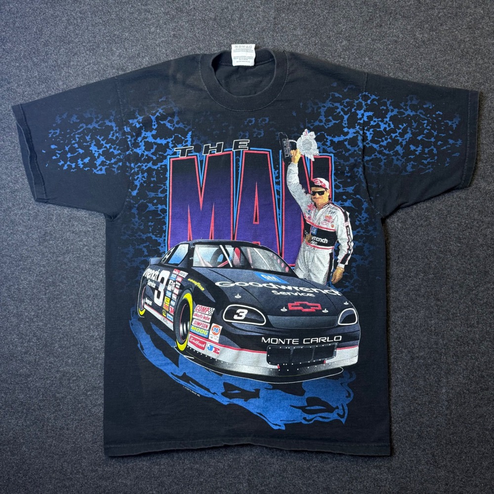 Vintage 90s NASCAR Dale Earnhardt Sr. The Man Intimidator T Shirt Chase AOP L